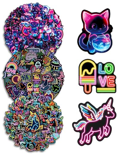 162 Stück Neon Sticker Set, Laptop Aufkleber, Wasserdichte PP Stickers für Laptop, Fahrrad, Koffer, Trinkflasche, Skateboard, Personalisierte Sticker für Teenager, Kinder und Erwachsene