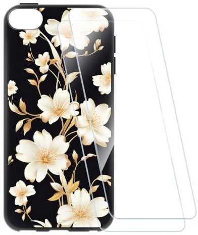 ESACMOT Gehärtetes Glas und Hülle für iPod Touch 7 - Blumen 2