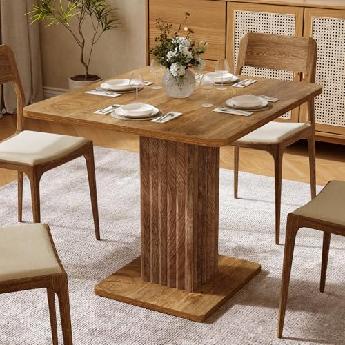 Tribesigns Esstisch, 90 cm x 80 cm x 75 cm Kleiner Küchentisch, Esszimmertisch aus Holz für 2-4 Personen mit geriffeltem Untergestell, Esstisch im Landhausstil für Esszimmer, Küche und Wohnzimmer