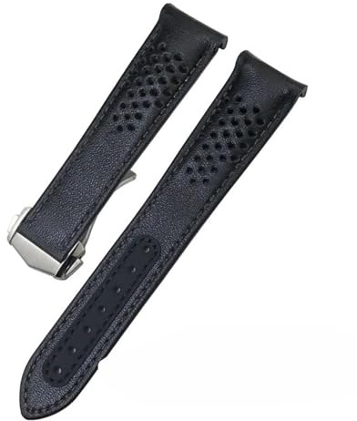 NKCVEZBW Kompatibel mit gebogenem Ende, dickem Rindsleder, 19 mm, 20, 21, Armband, kompatibel Omega Speedmaster Moon Watch, Lederarmband, Faltschließe