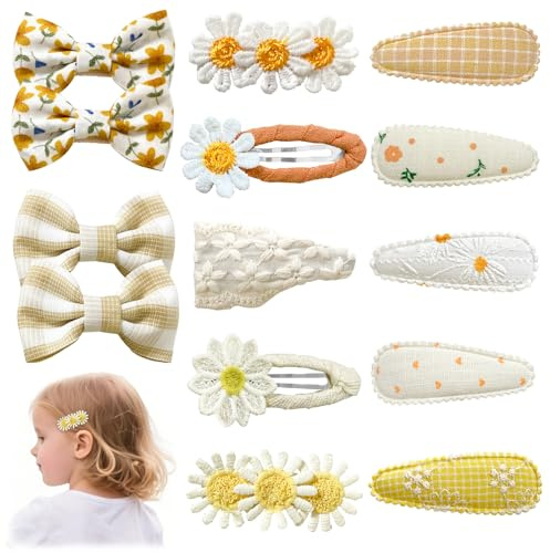 Mollette Capelli Bambina 10–14 Pezzi Giallo Crema | Fermagli Rivestiti in Tessuto, Antiscivolo e Leggeri per Capelli Fini e Uso Quotidiano
