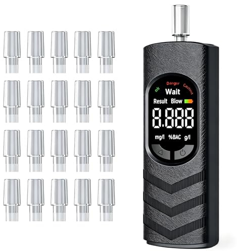 pewpuny Breathalyser Alcohol Tester - USB-C Rechargeable Digital LCD Breath Alcohol Tester with Semiconductor Sensor, 20 Mouthpieces, Portable for Home, Car & Party, BAC (Black)