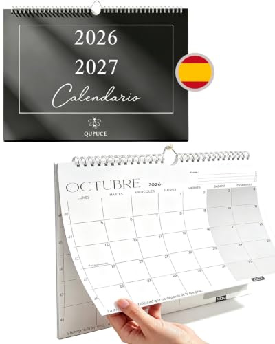 Qupuce Calendario 2026 2027 Pared A4 Octubre 2026 - Diciembre 2027 | Planificador Mensual 31 x 22 cm | Calendario Familiar Minimalista | para Casa Oficina o Escolar