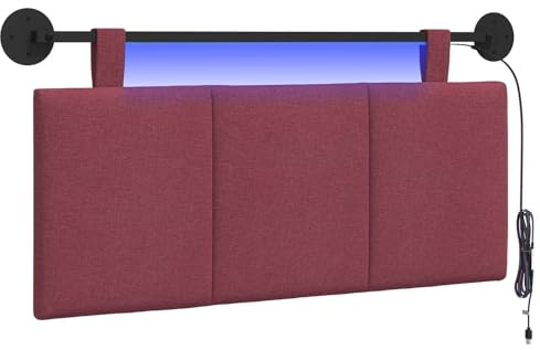 vidaXL Hängendes Kopfteil Mit LED Licht Weinrot Stoff, Schlafzimmer, Rechteckig, Modern, Wandmontage, Anpassbares Kopfteil, Ergonomisch, Platzsparend, Akzentpaneel