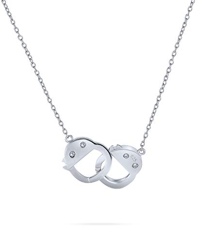 Bling Jewelry Romantic Delicate Working Lock CZ Accent Handcuff Necklace Pendant For Women .925 Sterling Silver
