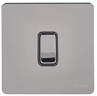 Schneider Electric GU1412RBBN Ultimate Schraubenlose flache Platte, Doppel-Wippschalter, 2-Wege-Lichtschalter, einpolig, 16 AX, schwarzes Nickel mit schwarzem Einsatz