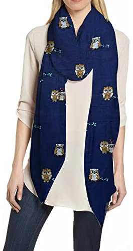 Lina & Lily Damen Schal mit Eulen Muster (Blau)