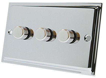 Slimline Polished Chrome 3 Gang Dimmer 400W - 10 Amp Triple 3 Gang 2 Way 400W Light Dimmer Switch