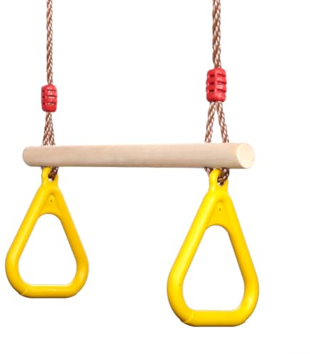 PELLOR Trapèze Balançoire en Bois avec Gymnastique Anneaux Enfants Portique Toboggan Jeux Jardin Extérieur Intérieur