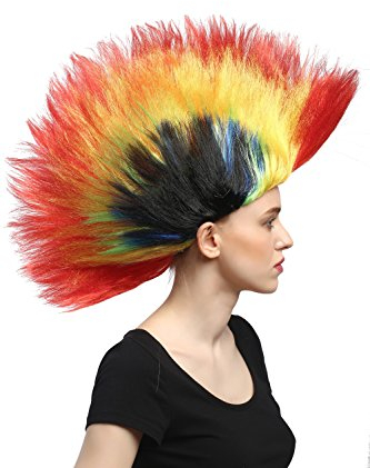 WIG ME UP - DH1159-PC13/PC2B/PC15/PC3/P103 Perücke Fasching Karneval Halloween bunter Iro 80er Wave Punk Glam Mohawk Rot-Gelb-Grün-Blau-Schwarz
