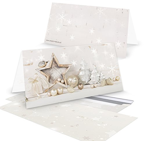 Logbuch-Verlag 10 Weihnachtskarten beige weiß natur mit Kuvert 10,5 x 21 cm Foto-Motiv - Klappkarte Doppelkarte Weihnachten