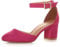 Womens Ladies Low mid Block Heel Ankle Strap Court Shoes Sandals, Fuchsia Suede, 7 UK