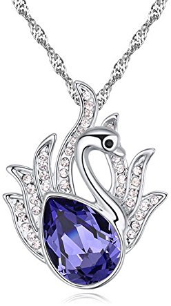 Bungsa Damenkette 45cm silberfarben Halskette PURPLE SWAN - Anhänger in Schwanenform mit strahlendem KRISTALL in lila & klarem Strass - Kette Frauen Schwan - Necklace crystals silver swan