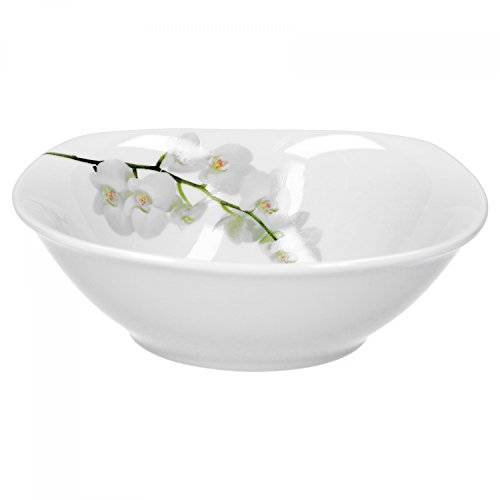 Van Well Vanda weiße Orchidee Müslischale, Suppenschale, kleine Schale, Ø 14,3 cm, 300 ml, Blumendekor, edles Marken-Porzellan