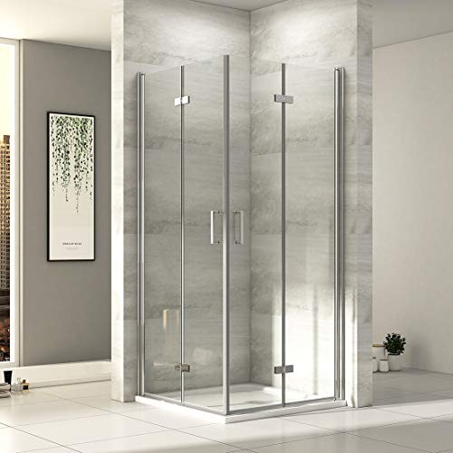 EMKE Eckeinstieg Duschkabine 80x80cm Duschabtrennung Duschwand Eckdusche Duschtür Falttür Dusche Komplett Pendeltür 6mm Sicherheitsglas Duschtüren 195cm Höhe