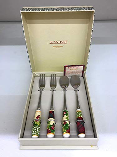 BRANDANI Set pisatine 4 pezzi2 forchettine 2 cucchiaini Acciaio e Ceramica