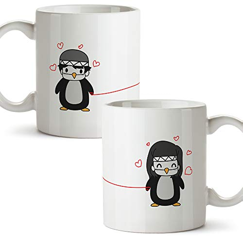 MUGFFINS (Pack 2 tazas) Tazas San Valentín - Pingüinos - Regalos Originales y Divertidos de Aniversario para Novios, Enamorados, Pareja...