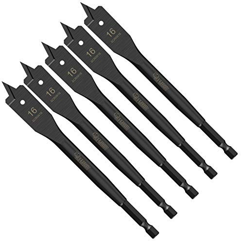 5 x SabreCut SCRIW16_5 16mm x 152mm Impact Rated Flat Wood Spade Bits for Softwood Hardwood Chipboard