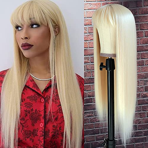 QD-Tizer #613 Blonde lange glatte Kunsthaarperücke mit Pony, Damen-Kostüm-Perücke, hitzebeständig, Haarersatzperücke