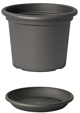 Euro3plast Geo Blumentopf mit Untersetzer 12 Größen und 9 Farben zur Wahl (45 cm, Anthrazit)