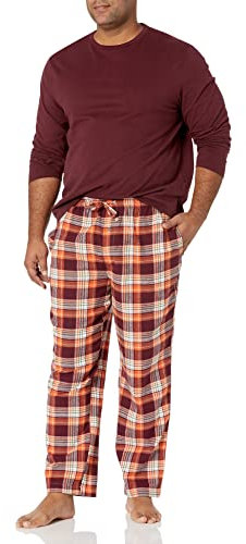Amazon Essentials Pigiama in Morbida Flanella (Disponibile nelle Taglie Big & Tall) Uomo, Bordeaux Motivo Scozzese, S