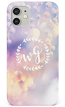 Tirita Personalised Initials Custom Hard Phone Case Cover Compatible with iPhone 12 Mini Vintage Pastel Floral Lilac Flower Buds
