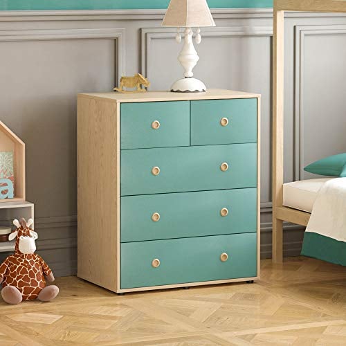 Junior Vida Neptune Kommode 5 Schublade Truhe Schlafzimmer Möbel Storage Blau & Eiche