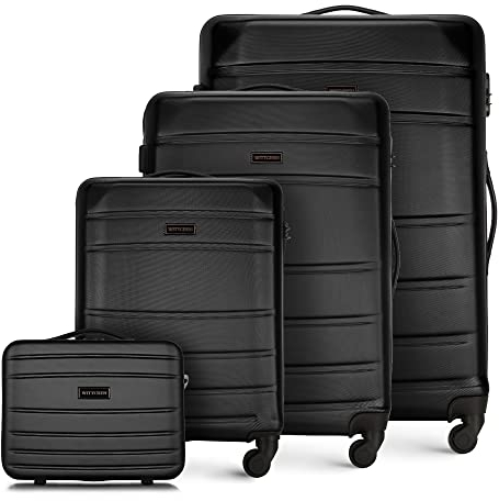 WITTCHEN Koffer-Set 4tlg. Trolley Koffer Reisekoffer aus ABS Hartschalen Trolley 4 Rollen Kombinationsschloss Reisekofferset Gepäckset Handgepäck Set Schwarz