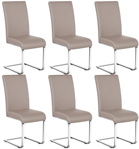 Yaheetech Chaises de Salle à Manger Lot de 6 Chaises Simili Cuir Chaise de Cuisine Piètement Acier Chromé Revêtement Hauteur Assise 50 cm Brun Clair