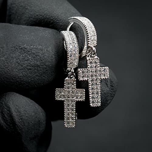 zxcs Silber Farbe Kreuz Ohrstecker mit Bling Zirkon Stein Für Mann Frauen Hip Hop Modeschmuck 2021 Neu-Silver