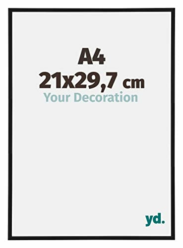yd. Bilderrahmen DIN A4 21x29.7 cm Schwarz Matt - Kunststoff Rahmen Annecy | Your Decoration, Acrylglas aus Kunststoff, Wandmontage, Geeignet für Fotos, Poster und Puzzles, Made in Holland