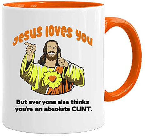 Lustige Tasse mit Aufschrift Jesus Loves You – für Geburtstage, Weihnachten, lustiges Geschenk, Feier, Neuheit, groß, robust, spülmaschinen- und mikrowellengeeignet