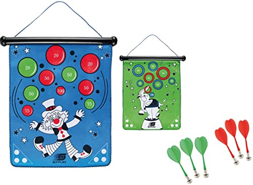 Sunflex® magnetische Dartscheibe Circus |Dartspielset Doppelseitig bespielbar | mit tollen Zirkusmotiven | Wurfspiel zum Aufhängen für Mädchen + Jungs