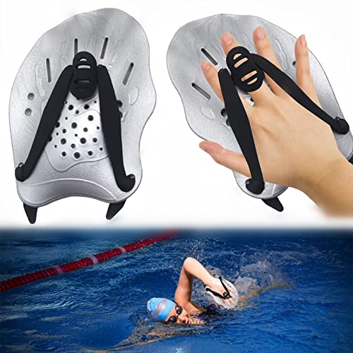 Paddle d'entraînement pour Natation Pagaies Main Réglables Palettes Natation Aide à la Musculation des Avant-Bras Accessoires pour Adultes Enfants Unisexe (Gris argenté)