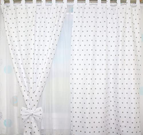 Kinderzimmer Vorhänge Gardinen 2er Set - Sterne auf Weiß - mit Schlaufen für Baby Kinder