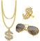 NewZC Zuhälter Kostüm Set Goldene Dollar Kette & Ring Brille Persönlichkeit halloween Hip Hop Kostüm Kit Herren 80er 90er für Faschingszubehör Mottopartys