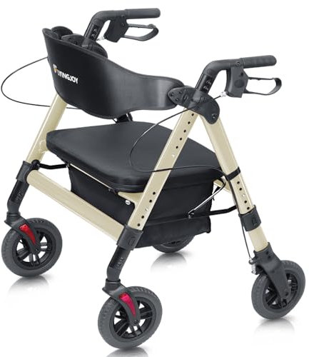 FlyingJoy Robuster Rollator mit Sitz, bariatrischer klappbarer Rollator mit großen 20,3 cm Rädern, trägt bis zu 204 kg, Champagner