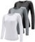 Damen 3er Pack Langarmshirt T-Shirts, UPF 50+ Sonnenschutz Schnelltrocknend Funktionsshirt Laufshirts, Atmungsaktiv Langarm Sportshirt Gym Yoga Top Workout Fitness Oberteil Black/White/Grey 3P01-L