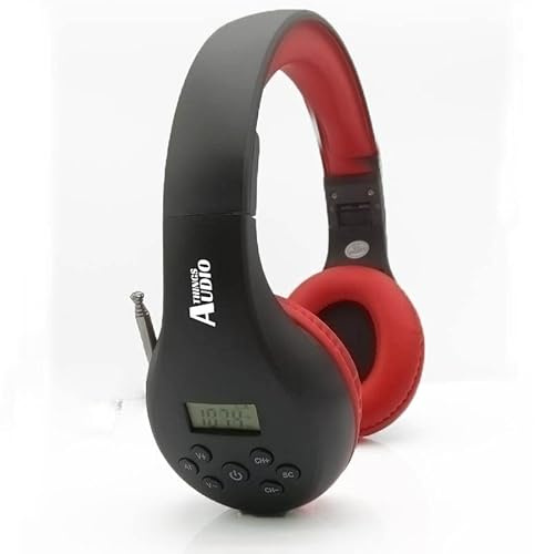 THINGS AUDIO Auriculares personales portátiles con radio FM, color negro y rojo