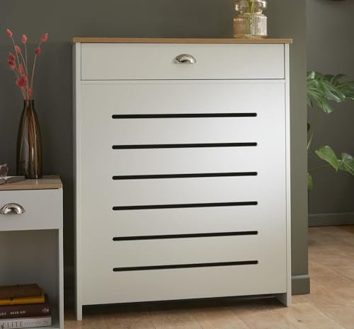 DuraTherm® Radiator Cover Cream Painted MDF Cabinet Horizontal Slat Storage Drawers & Shelf, Radiator Cabinets for Office Hallway Living Room Bedroom, Small (H: 78cm / W: 96cm / D: 19cm)
