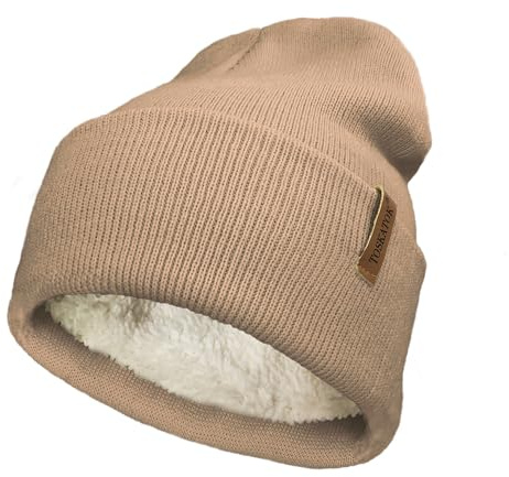 TOSKATOK Bonnet en Tricot d'hiver Doux et Chaud Unisexe pour Femme et Homme avec Doublure en Polaire Thermique Douce - Taille Unique -Camel