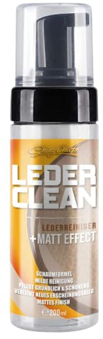 ShinyChiefs Leder Clean Schaumreiniger- hochwirksam für Ledersitze und Lenkräder - Lenkradpflege und Reinigung für Glattleder - mattierender Reiniger für Autositze, Pumpspender, 200 ml
