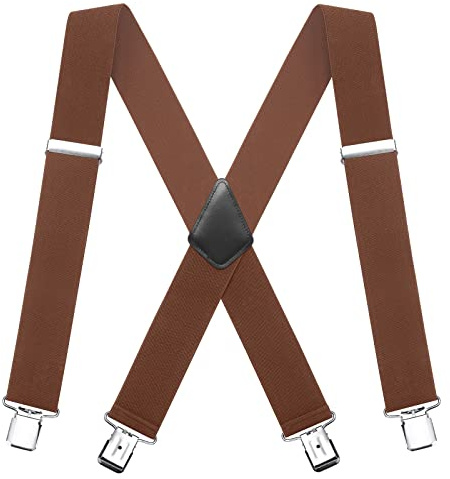 FATACH Hosenträger-Clips für Herren, strapazierfähige Hosenträger | Verstellbare elastische Hosenträger mit Metallclips, X-Back-Design, Hosenträger für Anzughosen – für Arbeit, Hochzeiten