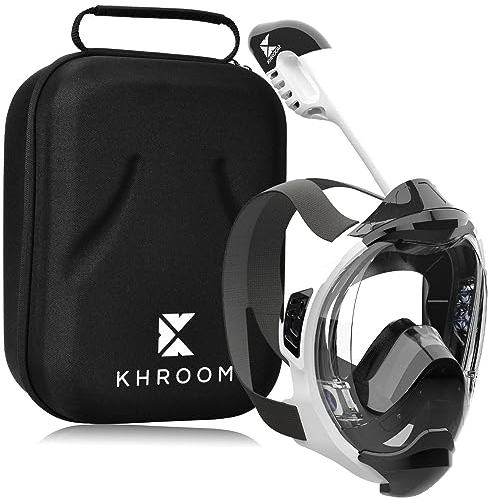 Khroom Schnorchelmaske Erwachsene & Kinder ab 3 Jahre | CO2 sicher | Vollgesichtsmaske mit Easy-Breath System | Schnorchelset Alternative | Seaview Y Tauchmaske Erwachsene / Kinder (L/XL Weiß+Case)