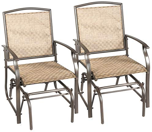 GOPLUS Schaukelstuhl, Gartenstuhl mit Armlehne & Rückenlehne, Campingstuhl aus Eisen & Textilen, Schaukelsessel bis zu 150 kg Belastbar, für Balkon Garten Terrassen (2 PCS)