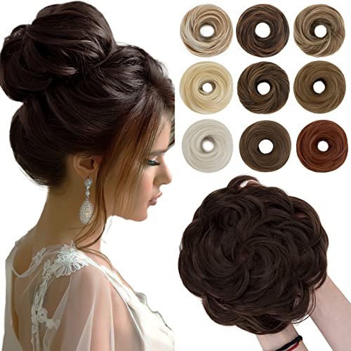 SEGO Haarteil mit Gummiband Große Dutt Haarteile Haargummi mit Haaren Haarverlängerung Ponytail Zopf Hair Bun für Damen (55 G) Mittelbraun