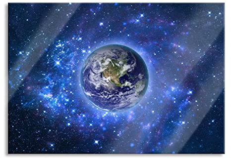 Pixxprint Glasbild, Wandbild aus Echtglas, Planet Erde im Weltraum, 80x60 cm, inkl. Aufhängung und Abstandshalter