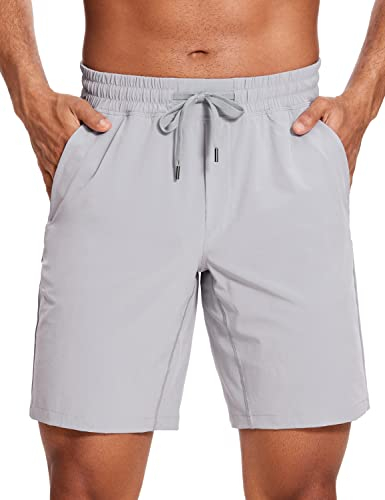 CRZ YOGA Herren Sports Shorts Schnelltrocknend Fitness Kurz Hose Laufshorts mit Taschen - 23cm Möwe Grau M