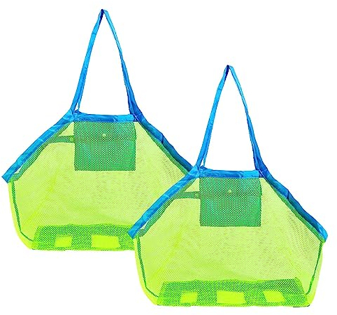 Sandspielzeug Netztasche Große 2 Stück Blaues & Grün Tragbare StrandtaschSandspielzeug Faltbare Aufbewahrungstasche Wiederverwendbare Sommer Netz Strandtasche für Kinderspielzeug Familie Urlaub