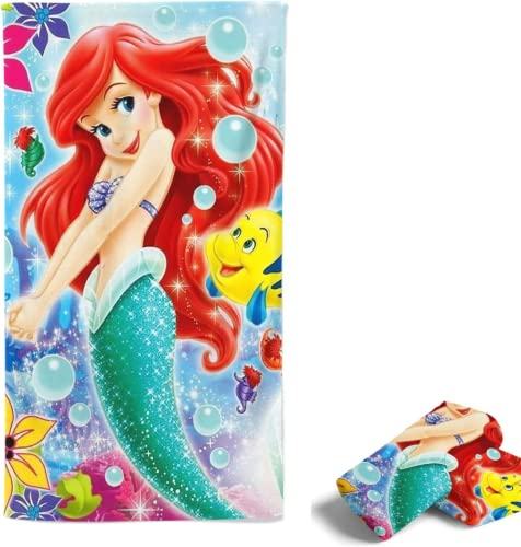 Handtuch-Poncho-Set The Little Mermaid Girl,Kinder Handtuch,Strandhandtuch - Schnell Trocknende Mikrofaser,Badetuch Für Mädchen Pink (A,100x200cm)